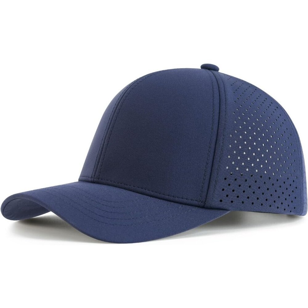 Men Baseball Cap  Navy Blue Camouflage Laser Cut Mesh Ball Curved Brim Hat